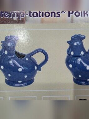 Temp-Tations Navy Blue Polka Dot Ceramic Chicken Creamer